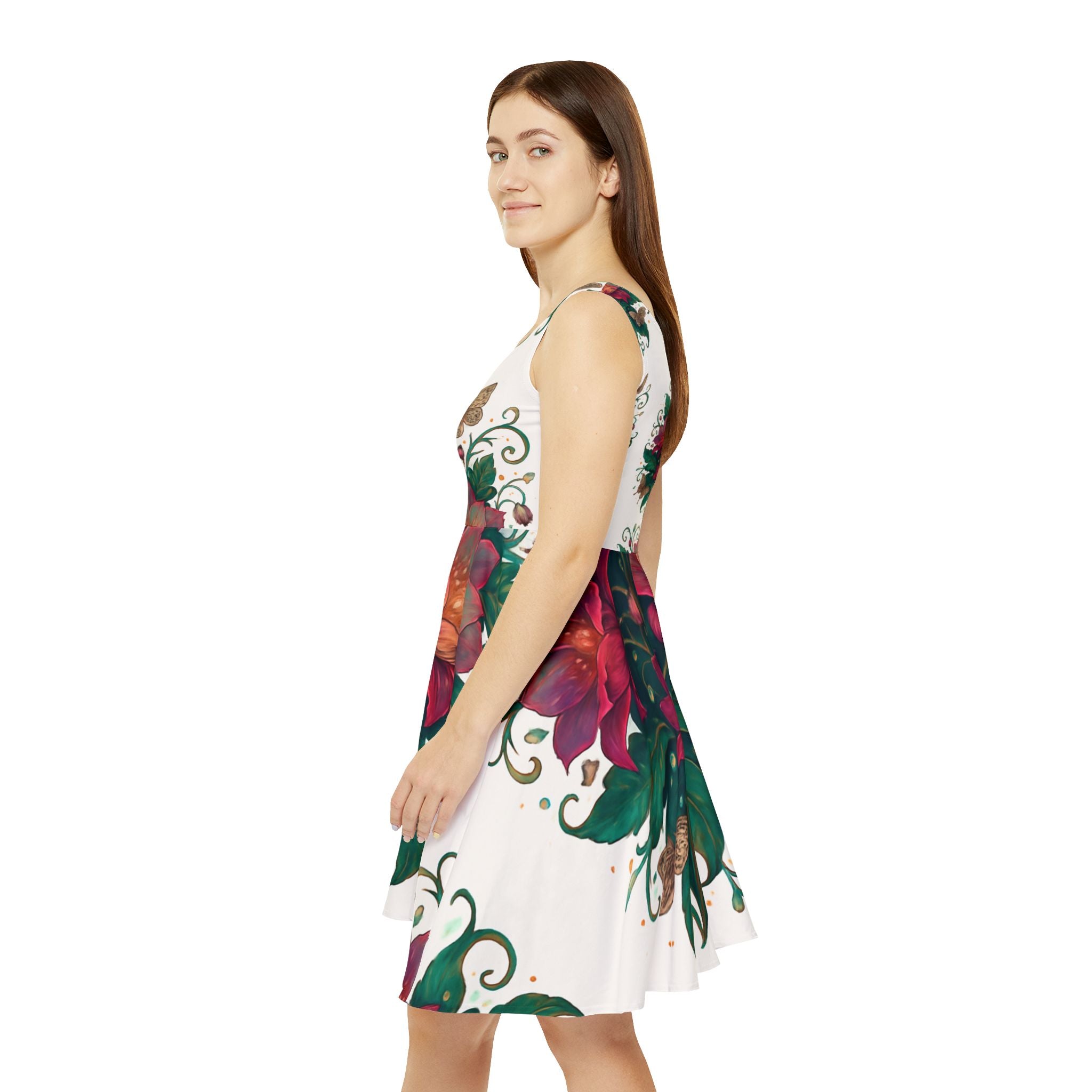 Floral Lotus Skater Dress — Bold Pink & Green Botanical Print