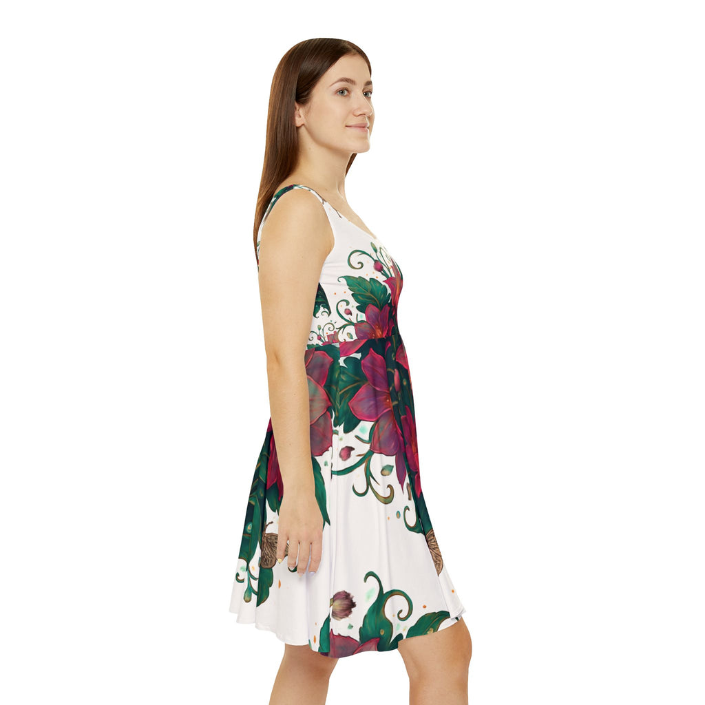 Floral Lotus Skater Dress — Bold Pink & Green Botanical Print