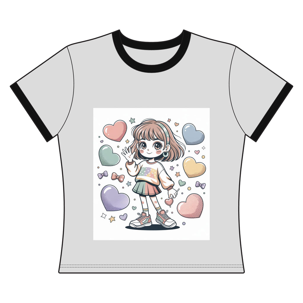 Cute Pastel Anime Girl Ringer Tee — Heart & Candy Kawaii Graphic