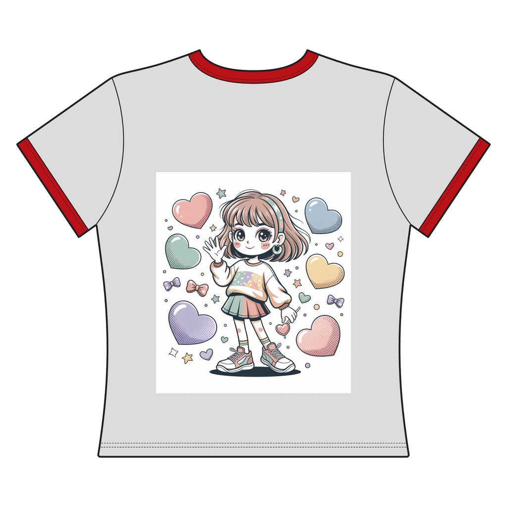 Cute Pastel Anime Girl Ringer Tee — Heart & Candy Kawaii Graphic
